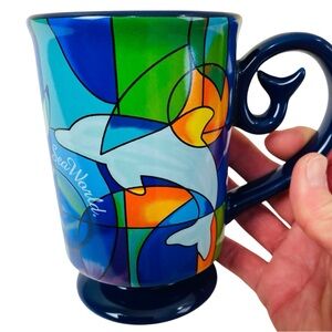 SeaWorld Stained Glass Style Pedestal Marine Life Themed Mug 16oz